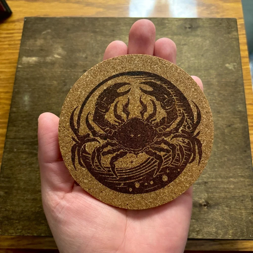 Cancer Artistic Zodiac Design Laser Engraved Cork Coaster